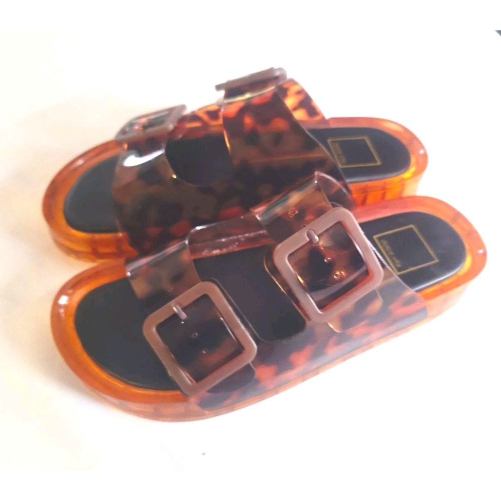NWOT Dolce Vita Jelly Slide Sandals Womens 8 Tortoiseshell Double Buckle Amber